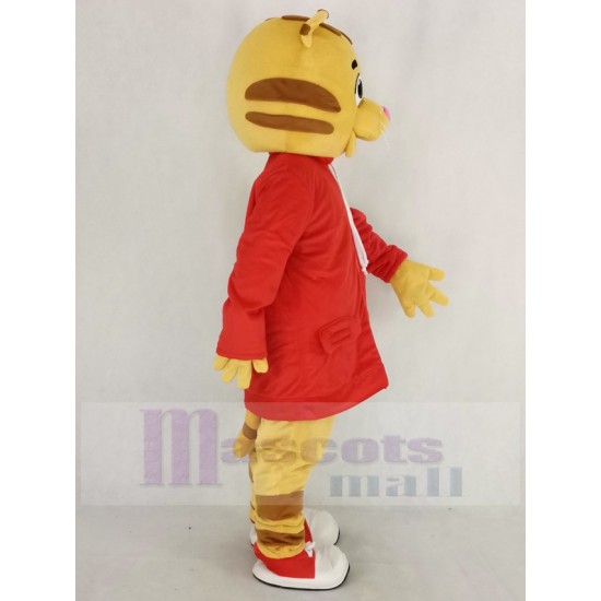 Daniel Tiger Maskottchen Kostüm mit rotem Mantel Tier
