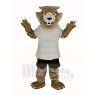 Fierce Wildcat Mascot Costume in White T-shirt Animal