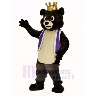 Marron foncé Roi Ours Costume de mascotte en gilet violet
