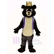 Dark Brown King Bear Mascot Costume in Purple Waistcoat