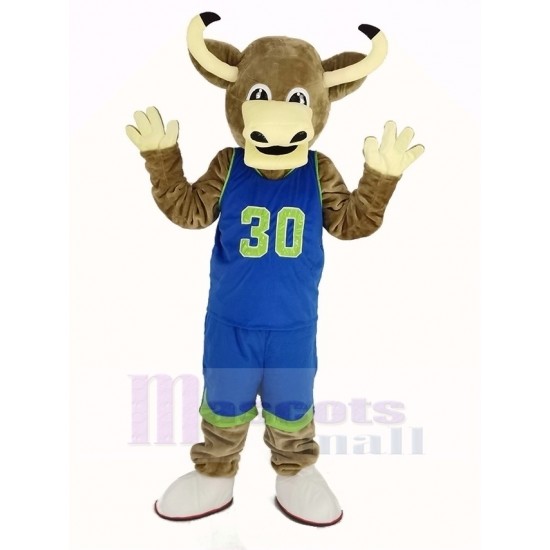 Texas Longhorns Stier Maskottchen Kostüm in Blaue Sportbekleidung