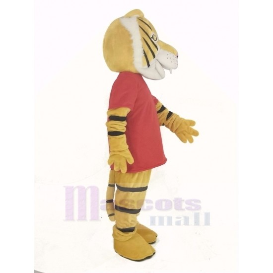 Tigre feliz Disfraz de mascota en camiseta roja Animal