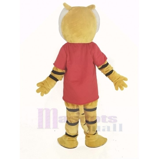 Tigre heureux Costume de mascotte en T-shirt rouge Animal