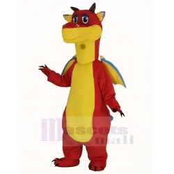 rouge Dragon Costume de mascotte aux ailes bleues Animal
