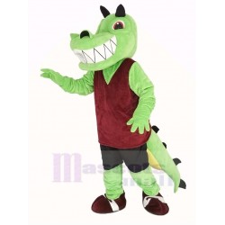 Green Crocodile Mascot Costume with Red Vest