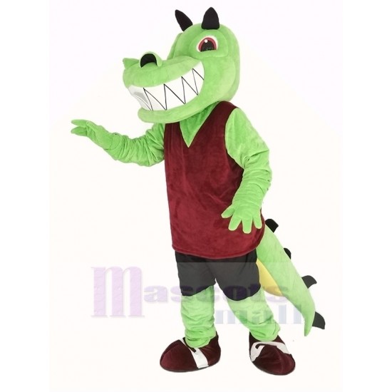 Grünes Krokodil Maskottchen Kostüm mit roter Weste