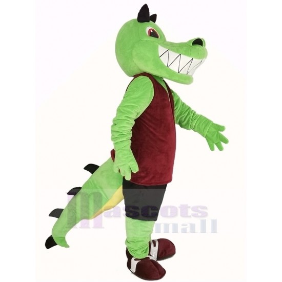 Grünes Krokodil Maskottchen Kostüm mit roter Weste