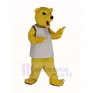 Power Fierce Yellow Bear Mascot Costume in White Vest