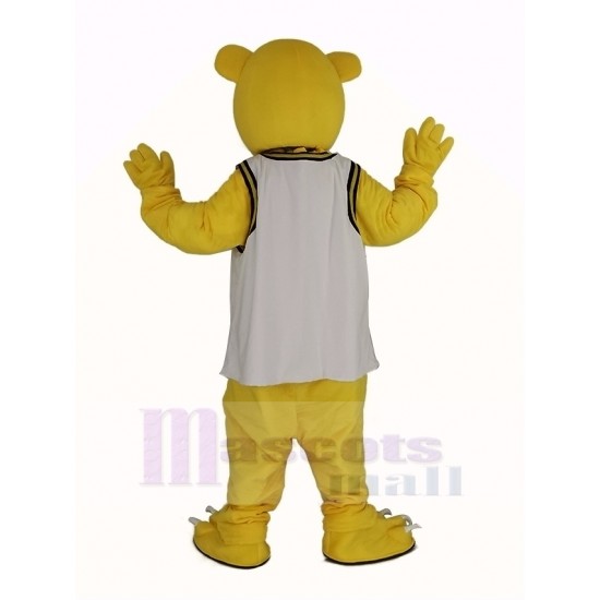 Power Fierce Yellow Bear Mascot Costume in White Vest