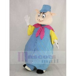 Pig Mascot Costume in Blue and White Stripe Suit Animal