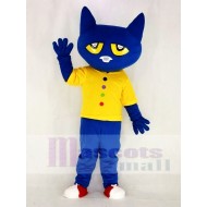 Funny Blue Pete Cat Mascot Costume with Yellow Vest