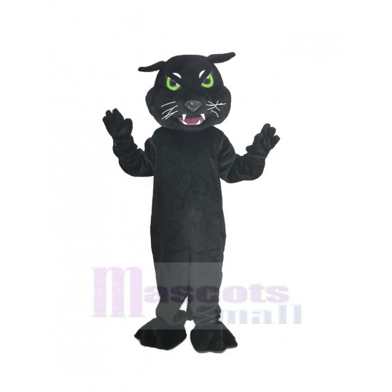 Schwarzer Panther Maskottchen Kostüm mit grünen Augen