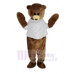 Fat Brown Bear Mascot Costume in White T-shirt