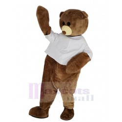 Gros ours brun Costume de mascotte en T-shirt blanc