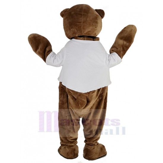Fat Brown Bear Mascot Costume in White T-shirt