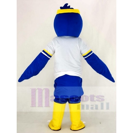 Cute Blue Falcon Mascot Costume with White T-shirt