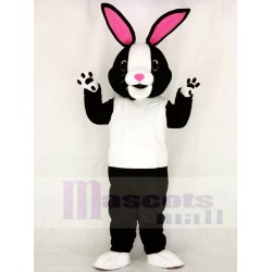 Black and White Bunny Rabbit Mascot Costume with Pink Ears