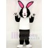Noir et blanc Lapin Costume de mascotte aux oreilles roses