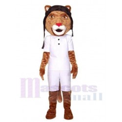 Pilot Lion Mascot Costume in White Polo Shirt Animal