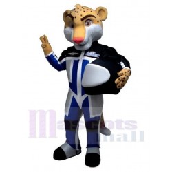 Pilot Leopard Mascot Costume with Flying Helmet Animal