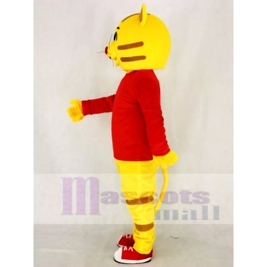 Süßer Daniel Tiger Maskottchen Kostüm im roten Mantel