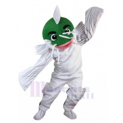 Excited Green and White Bass Fish Mascot Costume Animal