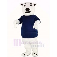 White Polar Bear Mascot Costume with Blue T-shirt Animal
