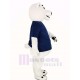 weißer Bär Maskottchen Kostüm mit blauem T-Shirt Tier