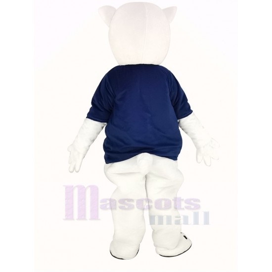 White Polar Bear Mascot Costume with Blue T-shirt Animal
