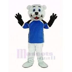 Polar Bear Mascot Costume with Blue Coat Animal