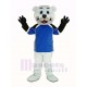 Polar Bear Mascot Costume with Blue Coat Animal