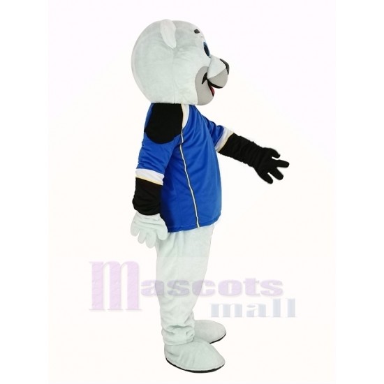 Eisbär Maskottchen Kostüm mit blauem Mantel Tier