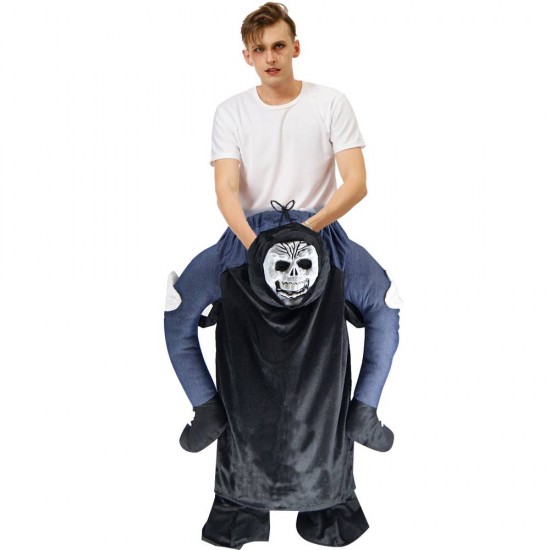 Piggy Back Carry Me Costume Black Ghost Skeleton Ride on Halloween Christmas for Adult