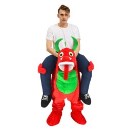 Piggy Back Carry Me Costume Red Dragon with Green Horns Ride on Halloween Christmas for Adult