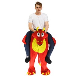 Piggy Back Carry Me Costume Red Dragon with Yellow Horns Ride on Halloween Christmas for Adult
