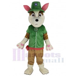 Paw Patrol Tracker Mascot Costume Cartoon with Green Hat