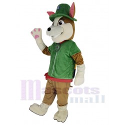 Paw Patrol Tracker Mascot Costume Cartoon with Green Hat