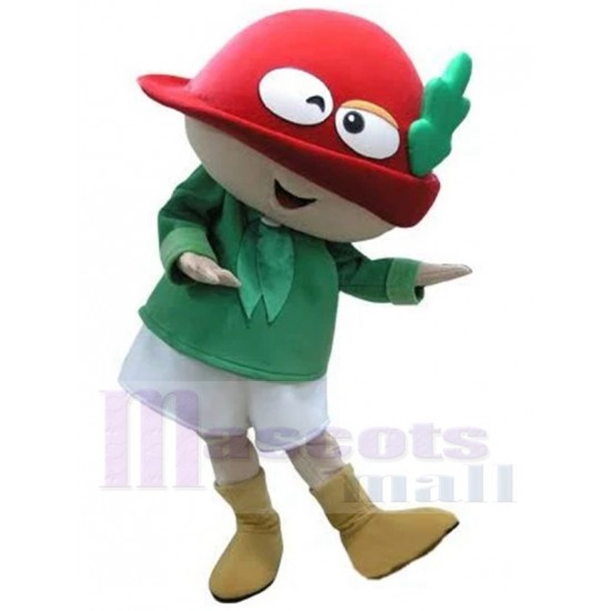 Niedlich kleiner Elf Maskottchen Kostüm Karikatur mit Red Hat
