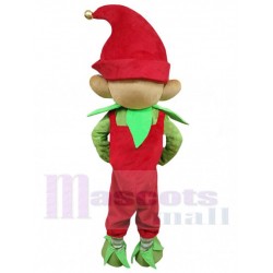 Funny Christmas Elf Mascot Costume Cartoon with Green Eyes