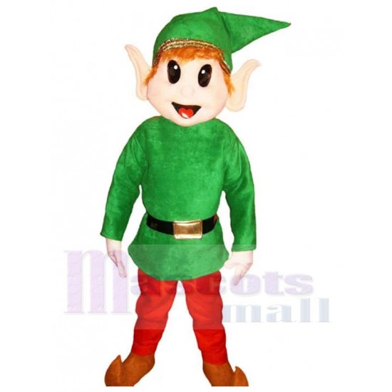 Elf Mascot Costume Cartoon with Green Hat