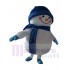 Bonhomme de neige Costume de mascotte Dessin animé avec chapeau bleu et écharpe