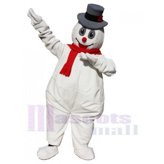 Noël Bonhomme de neige Costume de mascotte Dessin animé avec chapeau gris