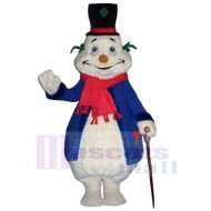 Bonhomme de neige drôle Costume de mascotte Dessin animé en manteau bleu