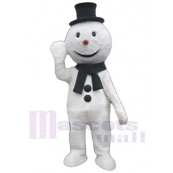 Monigote de nieve Disfraz de mascota Dibujos animados con sombrero negro y bufanda