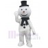 Bonhomme de neige Costume de mascotte Dessin animé avec chapeau noir et écharpe