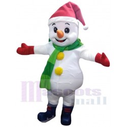 Bonhomme de neige Costume de mascotte Dessin animé avec chapeau de Noël