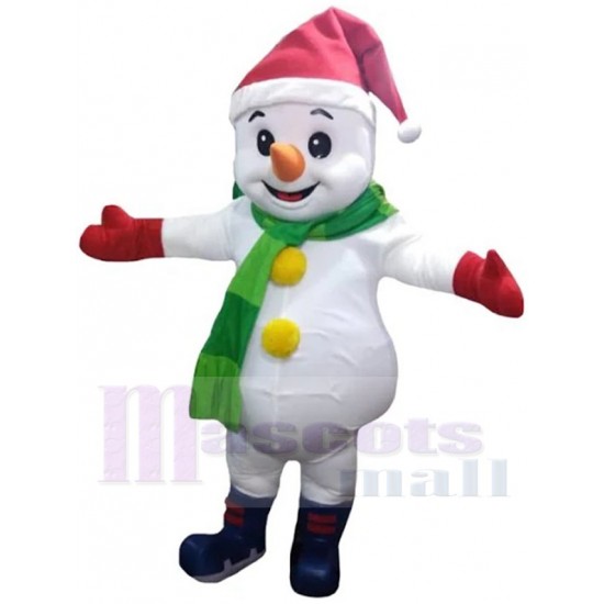 Monigote de nieve Disfraz de mascota Dibujos animados con gorro de navidad