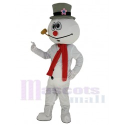 Frosty Snowman Mascot Costume Cartoon with Red Scarf