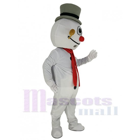 Frosty Snowman Mascot Costume Cartoon with Red Scarf