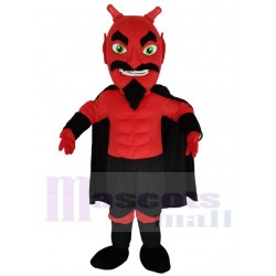 Roter Teufel Maskottchen Kostüm mit schwarzem Umhang Karikatur